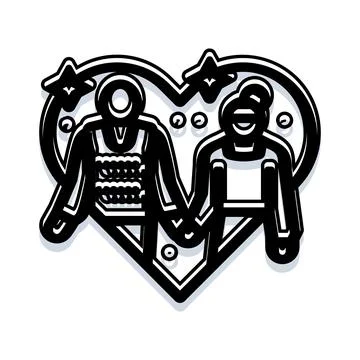 Couple holding hands in heart creating relationship icon 스톡 일러스트