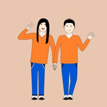 A couple holding hands while smiling Stock Illustration