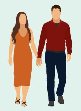 Couple Holding Hands While Walking Stock Illustration