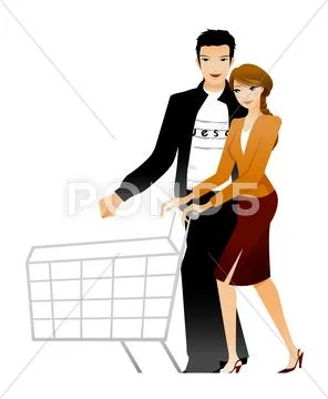Couple holding shopping trolley Stock Illustration