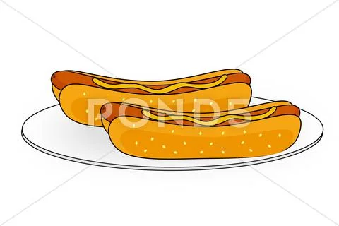 Couple of hotdogs on a plate Stock Illustration