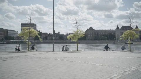 A Couple Hugging by the Danube River Stock Footage 154314392
