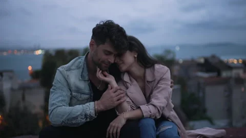 Couple hugging in the evening city Stock Footage 169632676