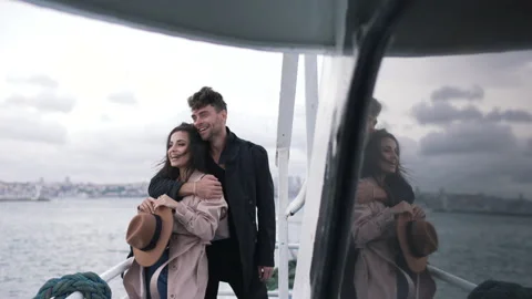 Couple hugging on the ferry Stock Footage 169627020