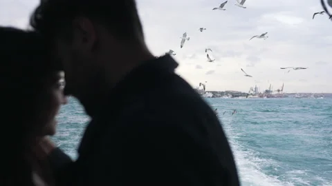 Couple hugging on the ferry Stock Footage 169627787