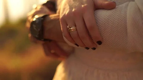 Couple hugging on the nature at sunset Stock Footage 73004475