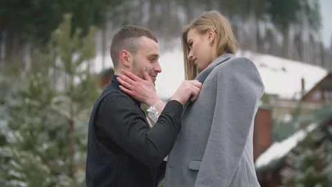 Couple hugs in winter Stock Footage 132970692