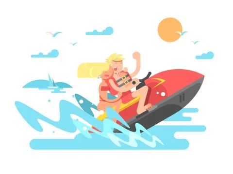 Couple on hydrocycle Stock Illustration