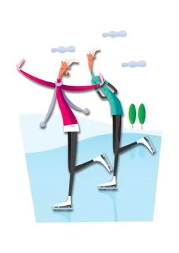 Couple, ice skating Ilustração Stock