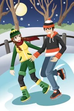 Couple ice skating Stock Illustration