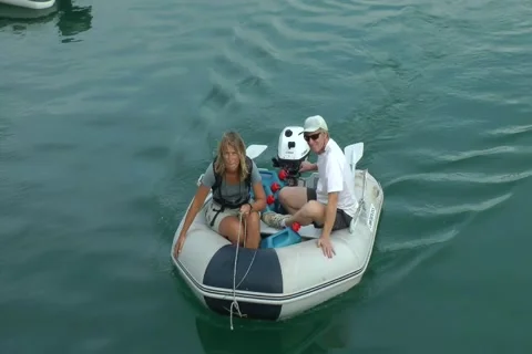 Couple in inflatable Boat Video stock 46319575
