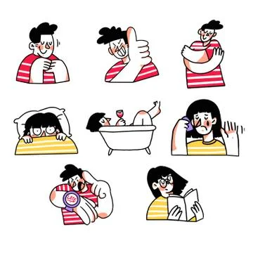 Couple interactions doodle sticker set 1 Stock Illustration