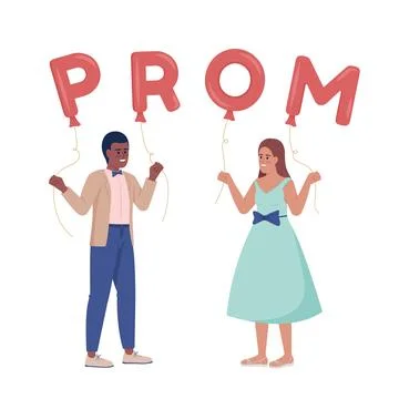 Couple inviting each other to prom party semi flat color vector characters Stock Illustration
