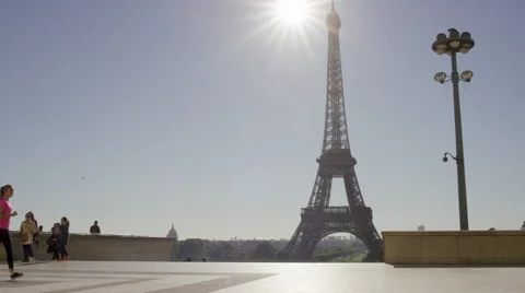 Couple Jogging with the eiffel tower in the background. Stock Footage 63019318