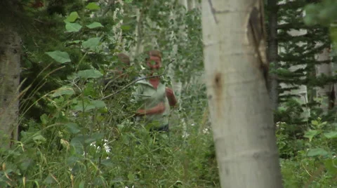 Couple jogging on forested trail Stock Footage 46595632