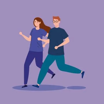 Couple jogging, running practicing exercise, sport competition Ilustração Stock