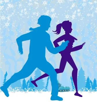 Couple jogging in winter Ilustração Stock