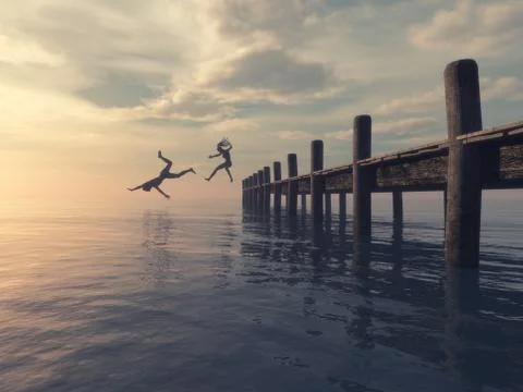 Couple jumping together Illustrazione stock