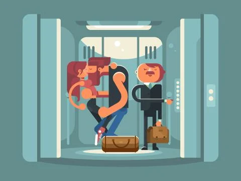 Couple kissing in the elevator Stock Illustration