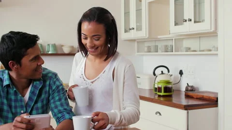 Couple kitchen morning routine Stock Footage 58280816