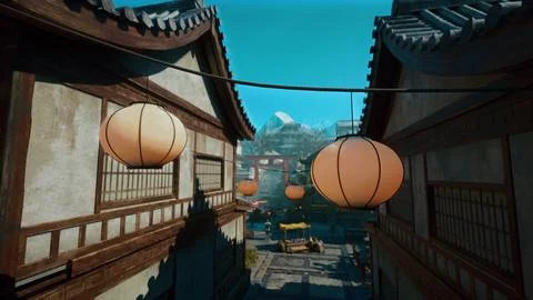 A couple of lanterns hanging from a line イラスト素材