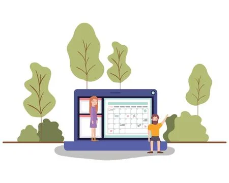 Couple with laptop computer in landscape Stockillustratie