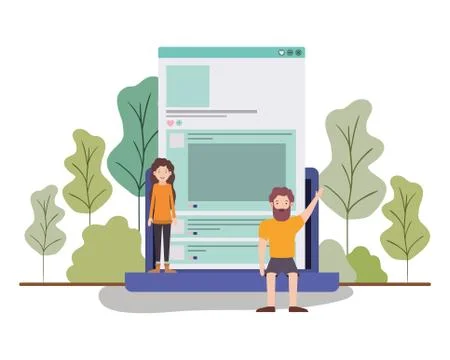 Couple with laptop computer in landscape Stockillustratie