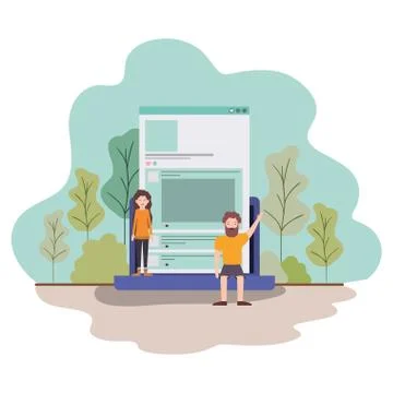 Couple with laptop computer in landscape Stockillustratie