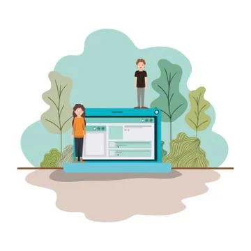 Couple with laptop computer in landscape Stockillustratie