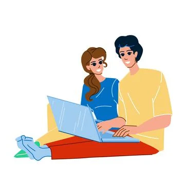 Couple laptop vector Stock Illustration