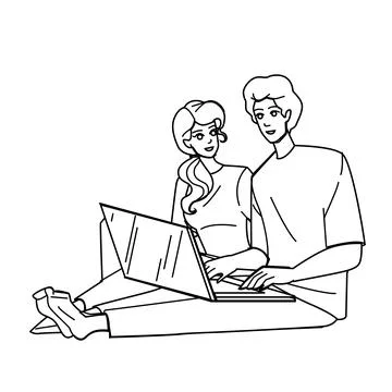 Couple laptop vector Stock Illustration