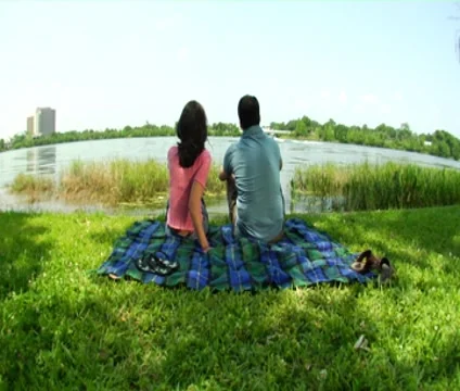 Couple Laying On Blanket 4 Stock Footage 8693366