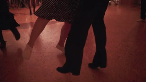 Couple legs video Expression dancing swing dance in ball hall. Women dressed sex Stock Footage 331769371