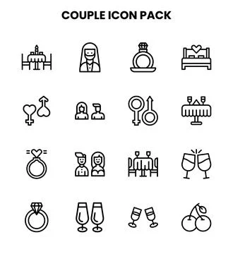 Couple Line Set Icons Pack Stock Illustration
