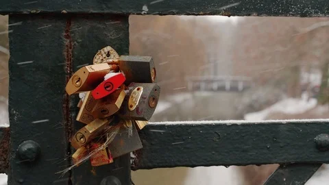 A couple of lock and a bridge Stock Footage 101871890