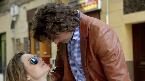 Couple looking at each other and smiling, steadycam shot, slow motion shot Stock Footage 72203575