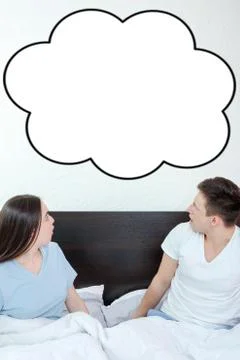 Couple looking up at empty copyspace cloud Stock Photos