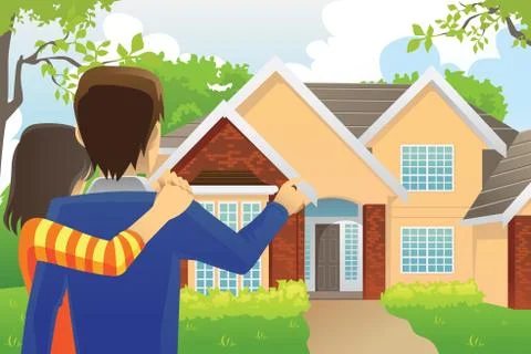 Couple looking at a house Stock Illustration