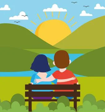 Couple looking landscape Stock Illustration