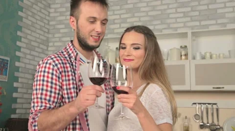 Couple in love are drinking wine Stock Footage 48834090