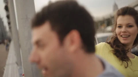 Couple in love on the bridge Stock Footage 55336445
