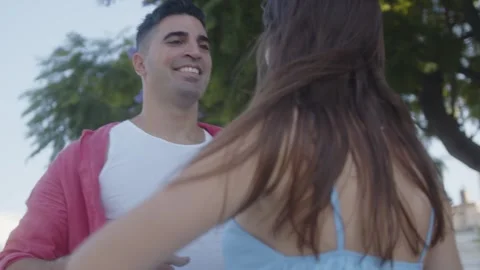 Couple in love dancing having fun in summer, close-up panning Stock Footage 281339906