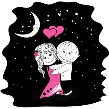 Couple in love dancing at night Stock Illustration