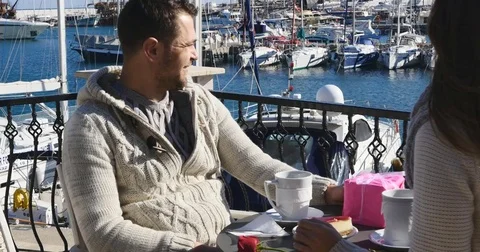 Couple in love on a date in a cafe. Stock Footage 73431256