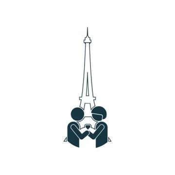 Couple In Love At Eiffel Tower Ilustração Stock