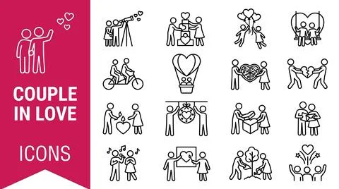 Couple in Love Icons Set Vector Illustration. Ilustração Stock
