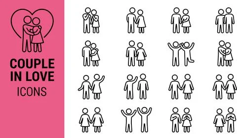 Couple in Love Icons Set Vector Illustration. Ilustração Stock
