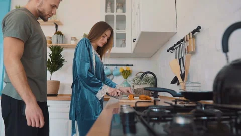 Couple in Love in the Kitchen Stock Footage 105930701
