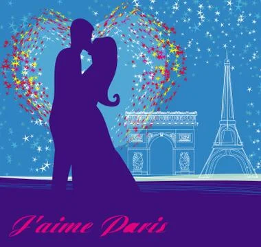 Couple in love in paris 스톡 일러스트