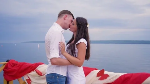 Couple in love at the pier Stock Footage 73890364